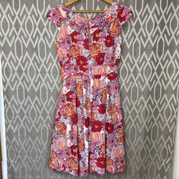 emilyandfinn Anthropology Dress Rose Floral Fully Lined Cotton Dress Small - Picture 2 of 6